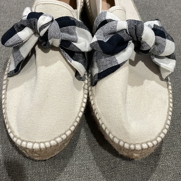 Loeffler Randall Canvas Rowen Beige Gingham Black & White Bow Espadrille - Picture 3 of 14